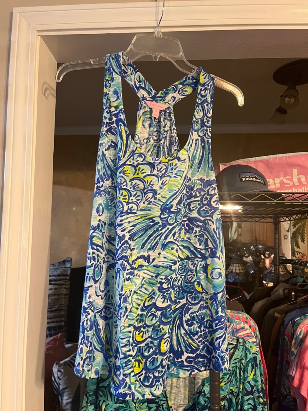 Blue Green Floral Racerback Tank